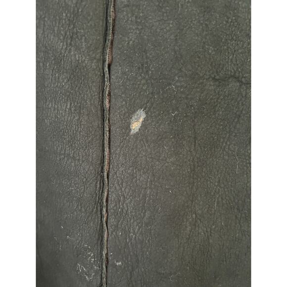 Schott NYC Long leather Shearling Fur Coat Collared Black Unisex Reversible Sz L - Picture 4 of 11